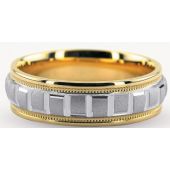 14K Gold Two Tone 6mm Geometric Diamond Cut Wedding Bands 234