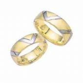 950 Platinum & 18K Gold His & Hers Two Tone V Design Wedding Band Set 008