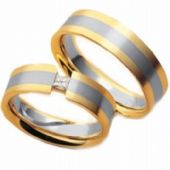 18k His & Hers Two Tone Gold 0.10 ct Diamond 044 Wedding Band Set HH04418K