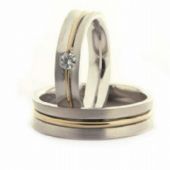 14k His & Hers Two Tone Gold 0.08 ct Diamond 049 Wedding Band Set HH04914K