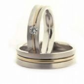 Platinum & 18k His & Hers Two Tone Gold 0.08 ct Diamond 049 Wedding Band Set HH049PLT