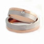 18k His & Hers Two Tone Gold 0.05 ct Diamond 058 Wedding Band Set HH05818K