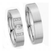 14k His & Hers Gold 0.05 ct Princess Diamond and 6 0.015 ct Round Diamonds 141 Wedding Band Set HH14114K