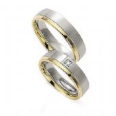 His & Hers Two Tone 950 Platinum and 18k Gold 0.06 ct Diamond 149 Wedding Band Set HH149PLT