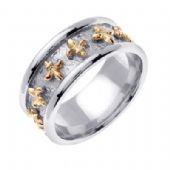 14K Gold Two Tone 9mm Celtic Fleur de Lis Ring 4026