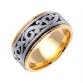 18K Gold Two Tone 9.5mm Celtic Wedding Band 4028