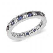 18k Channel Set 1.40ct Princess Diamond & Sapphire Milgrain Eternity Band