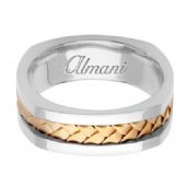 14k Gold 7.5mm Handmade Two Tone Wedding Ring 060 Almani