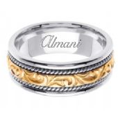 18K Gold 7mm Handmade Two Tone Wedding Ring 070 Almani
