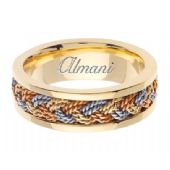 14k Gold 7mm Handmade Tri Color Wedding Ring 073 Almani