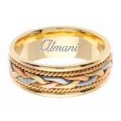 14k Gold 7mm Handmade Tri Color Wedding Ring 084 Almani