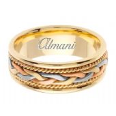 18K Gold 7mm Handmade Tri-Color Wedding Ring 084 Almani