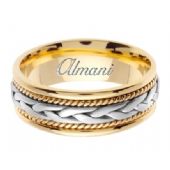 18K Gold 7mm Handmade Two Tone Wedding Ring 085 Almani