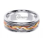 14k Gold 7mm Handmade Tri Color Wedding Ring 086 Almani