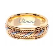 18K Gold 7mm Handmade Tri-Color Wedding Ring 093 Almani