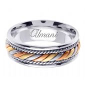 14k Gold 7mm Handmade Tri Color Wedding Ring 094 Almani