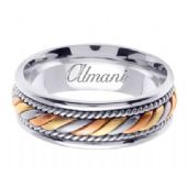 18K Gold 7mm Handmade Tri-Color Wedding Ring 094 Almani