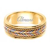 14k Gold 7mm Handmade Tri Color Wedding Ring 113 Almani