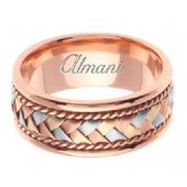 14k Gold 8.5mm Handmade Tri Color Wedding Ring 042 Almani