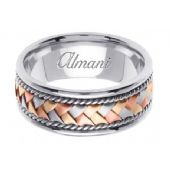 14k Gold 8.5mm Handmade Tri Color Wedding Ring 044 Almani