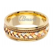 18K Gold 8.5mm Handmade Tri-Color Wedding Ring 045 Almani