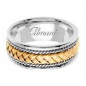 18K Gold 8.5mm Handmade Two-Tone Wedding Ring 046 Almani