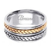 18K Gold 9mm Handmade Two Tone Wedding Ring 061 Almani