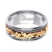 18K Gold 9mm Handmade Two Tone Wedding Ring 064 Almani