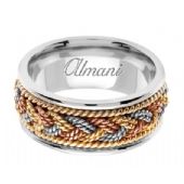 18K Gold 9mm Handmade Tri-Color Wedding Ring 075 Almani