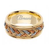 14k Gold 9mm Handmade Tri Color Wedding Ring 076 Almani