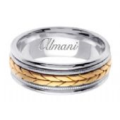 18K Gold 8mm Handmade Two Tone Wedding Ring 097 Almani