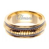 18K Gold 8mm Handmade Two Tone Wedding Ring 110 Almani