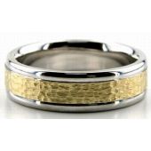 950 Platinum & 18K Gold 6.5mm Hammered Wedding Bands Rings 202