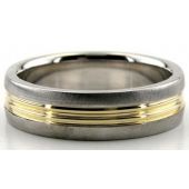 950 Platinum & 18K Gold 6mm Shiny Yellow Groove Wedding Rings 208