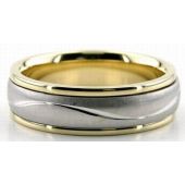 950 Platinum & 18K Gold 6mm Diamond Cut Wave Wedding Rings 225