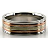 950 Platinum & 18K Gold 6.5mm Square Shape Layered Wedding Bands 226