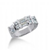 18K Gold Diamond Anniversary Wedding Ring 4 Round Brilliant, 6 Straight Baguette Diamonds 1.86ctw 154WR222818K