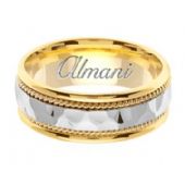18k Gold 7.5mm Handmade Two Tone Wedding Ring 142 Almani