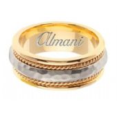 18k Gold 8.5mm Handmade Two Tone Wedding Ring 163 Almani