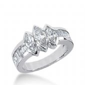 950 Platinum Diamond Anniversary Wedding Ring 3 Marquise Shaped, 6 Straight Baguette Diamonds 1.73ctw 230WR1048PLT