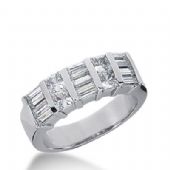 18k Gold Diamond Anniversary Wedding Ring 4 Princess Cut, 12 Straight Baguette Diamonds 1.28ctw 296WR134218K
