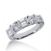 18k Gold Diamond Anniversary Wedding Ring 2 Round Brilliant, 9 Straight Baguette Diamonds 1.42ctw 381WR157018K