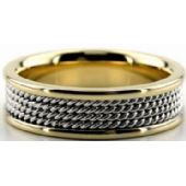 14k Gold Two Tone 6.5mm Handmade Wedding Band Rope Design 023