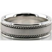 14k White Gold 7mm Handmade Wedding Band Wave Design 001