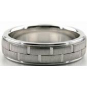 14k White Gold 6mm Handmade Wedding Band Block Design 009