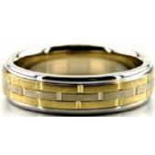 14k Gold Two Tone 6mm Handmade Wedding Band Lane Design 010