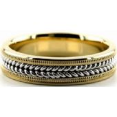 14k Gold Two Tone 6mm Handmade Wedding Band Milgrain and Rope Design 035