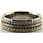 14k Gold Two Tone 7mm Handmade Wedding Band Rope Design 016