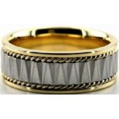 14k Gold Two Tone 8mm Handmade Wedding Band Rope Design 033