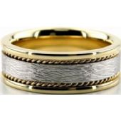 14k Gold Two Tone 8mm Handmade Wedding Band Rope Design 024